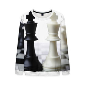 Мужской свитшот 3D с принтом Шахматы в Петрозаводске, 100% полиэстер с мягким внутренним слоем | круглый вырез горловины, мягкая резинка на манжетах и поясе, свободная посадка по фигуре | белая | черная | шахматы