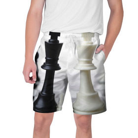 Мужские шорты 3D с принтом Шахматы в Петрозаводске,  полиэстер 100% | прямой крой, два кармана без застежек по бокам. Мягкая трикотажная резинка на поясе, внутри которой широкие завязки. Длина чуть выше колен | Тематика изображения на принте: белая | черная | шахматы