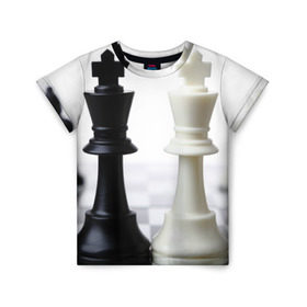 Детская футболка 3D с принтом Шахматы в Петрозаводске, 100% гипоаллергенный полиэфир | прямой крой, круглый вырез горловины, длина до линии бедер, чуть спущенное плечо, ткань немного тянется | белая | черная | шахматы