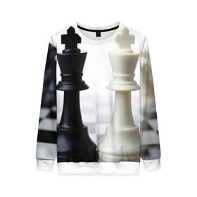 Женский свитшот 3D с принтом Шахматы в Петрозаводске, 100% полиэстер с мягким внутренним слоем | круглый вырез горловины, мягкая резинка на манжетах и поясе, свободная посадка по фигуре | белая | черная | шахматы