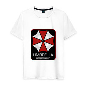 Мужская футболка хлопок с принтом Umbrella corporation в Петрозаводске, 100% хлопок | прямой крой, круглый вырез горловины, длина до линии бедер, слегка спущенное плечо. | resident evil | вирус | зомби