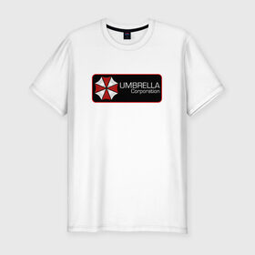 Мужская футболка премиум с принтом Umbrella corporation Нашивка-2 в Петрозаводске, 92% хлопок, 8% лайкра | приталенный силуэт, круглый вырез ворота, длина до линии бедра, короткий рукав | resident evil | вирус | зомби