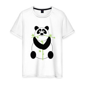 Мужская футболка хлопок с принтом Весёлая панда в Петрозаводске, 100% хлопок | прямой крой, круглый вырез горловины, длина до линии бедер, слегка спущенное плечо. | бамбук