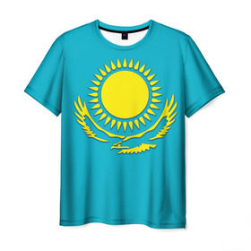 Мужская футболка 3D с принтом Казахстан в Петрозаводске, 100% полиэфир | прямой крой, круглый вырез горловины, длина до линии бедер | герб | казахстан | флаг