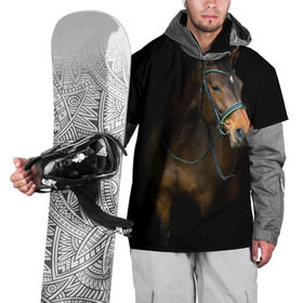 Накидка на куртку 3D с принтом Породистый жеребец в Петрозаводске, 100% полиэстер |  | жеребец | животные | конь | лошадка | лошадь | погоня | седло | скакун | скачки | узда