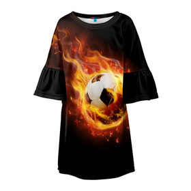 Детское платье 3D с принтом Страсть к футболу в Петрозаводске, 100% полиэстер | прямой силуэт, чуть расширенный к низу. Круглая горловина, на рукавах — воланы | игра | искры | мяч | огонь | пламя | спорт | страсть | фанат | футбол | футболист