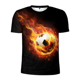 Мужская футболка 3D спортивная с принтом Страсть к футболу в Петрозаводске, 100% полиэстер с улучшенными характеристиками | приталенный силуэт, круглая горловина, широкие плечи, сужается к линии бедра | игра | искры | мяч | огонь | пламя | спорт | страсть | фанат | футбол | футболист