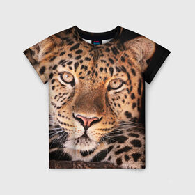 Детская футболка 3D с принтом Леопард в Петрозаводске, 100% гипоаллергенный полиэфир | прямой крой, круглый вырез горловины, длина до линии бедер, чуть спущенное плечо, ткань немного тянется | гепард | грация | дикая кошка | добыча | животные | леопард | ловкость | опасность | пятна | хищник | ягуар