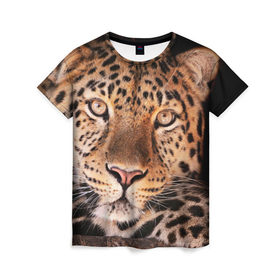 Женская футболка 3D с принтом Леопард в Петрозаводске, 100% полиэфир ( синтетическое хлопкоподобное полотно) | прямой крой, круглый вырез горловины, длина до линии бедер | гепард | грация | дикая кошка | добыча | животные | леопард | ловкость | опасность | пятна | хищник | ягуар