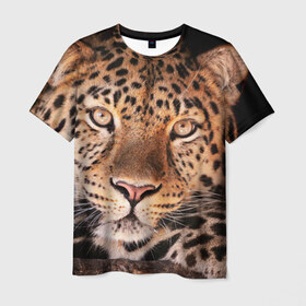 Мужская футболка 3D с принтом Леопард в Петрозаводске, 100% полиэфир | прямой крой, круглый вырез горловины, длина до линии бедер | гепард | грация | дикая кошка | добыча | животные | леопард | ловкость | опасность | пятна | хищник | ягуар