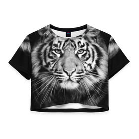 Женская футболка 3D укороченная с принтом Красавец тигр в Петрозаводске, 100% полиэстер | круглая горловина, длина футболки до линии талии, рукава с отворотами | джунгли | дикая кошка | животные | зверь | король | кровь | мясо | опасность | охотник | тигр | хищник | царь | цирк