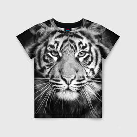 Детская футболка 3D с принтом Красавец тигр в Петрозаводске, 100% гипоаллергенный полиэфир | прямой крой, круглый вырез горловины, длина до линии бедер, чуть спущенное плечо, ткань немного тянется | Тематика изображения на принте: джунгли | дикая кошка | животные | зверь | король | кровь | мясо | опасность | охотник | тигр | хищник | царь | цирк