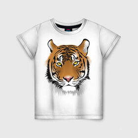Детская футболка 3D с принтом Морда тигра в Петрозаводске, 100% гипоаллергенный полиэфир | прямой крой, круглый вырез горловины, длина до линии бедер, чуть спущенное плечо, ткань немного тянется | зверь | кошка | полосы | тигр | хищник