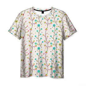 Мужская футболка 3D с принтом Цветочные лианы в Петрозаводске, 100% полиэфир | прямой крой, круглый вырез горловины, длина до линии бедер | Тематика изображения на принте: весна | лианы | цвета | цветы