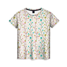 Женская футболка 3D с принтом Цветочные лианы в Петрозаводске, 100% полиэфир ( синтетическое хлопкоподобное полотно) | прямой крой, круглый вырез горловины, длина до линии бедер | весна | лианы | цвета | цветы