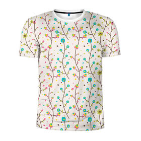Мужская футболка 3D спортивная с принтом Цветочные лианы в Петрозаводске, 100% полиэстер с улучшенными характеристиками | приталенный силуэт, круглая горловина, широкие плечи, сужается к линии бедра | весна | лианы | цвета | цветы
