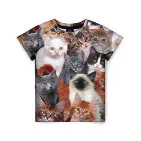 Детская футболка 3D с принтом Котики в Петрозаводске, 100% гипоаллергенный полиэфир | прямой крой, круглый вырез горловины, длина до линии бедер, чуть спущенное плечо, ткань немного тянется | cat | cats | кот | котик | коты | котята