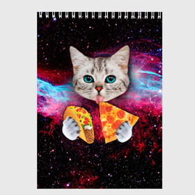 Скетчбук с принтом Кот с едой в Петрозаводске, 100% бумага
 | 48 листов, плотность листов — 100 г/м2, плотность картонной обложки — 250 г/м2. Листы скреплены сверху удобной пружинной спиралью | Тематика изображения на принте: art | cat | pizza | space | еда | космос | кот | кот в космосе | кот с едой | котенок | котик | пицца