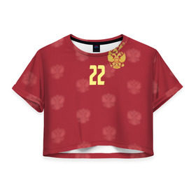 Женская футболка 3D укороченная с принтом Артем Дзюба (сборная России) в Петрозаводске, 100% полиэстер | круглая горловина, длина футболки до линии талии, рукава с отворотами | 22 | dzyuba | зенит | россия | рф | сборная