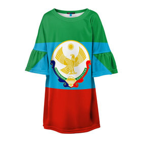 Детское платье 3D с принтом Дагестан в Петрозаводске, 100% полиэстер | прямой силуэт, чуть расширенный к низу. Круглая горловина, на рукавах — воланы | 05 | аварец | аварка | дагестанец | дагестанка | дагистан | кавказ