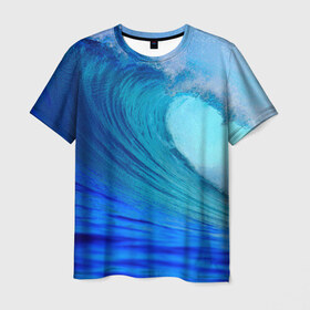 Мужская футболка 3D с принтом Волна в Петрозаводске, 100% полиэфир | прямой крой, круглый вырез горловины, длина до линии бедер | волна | лето | море | новая | синяя