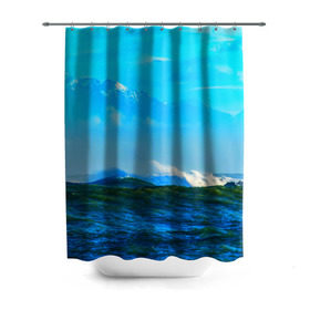 Штора 3D для ванной с принтом Море в Петрозаводске, 100% полиэстер | плотность материала — 100 г/м2. Стандартный размер — 146 см х 180 см. По верхнему краю — пластиковые люверсы для креплений. В комплекте 10 пластиковых колец | вода | горы | море | природа | синяя