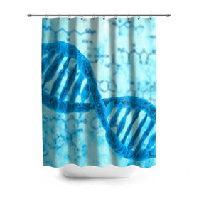 Штора 3D для ванной с принтом ДНК в Петрозаводске, 100% полиэстер | плотность материала — 100 г/м2. Стандартный размер — 146 см х 180 см. По верхнему краю — пластиковые люверсы для креплений. В комплекте 10 пластиковых колец | абстракция | биология | днк | молекула | синяя.цепочка | формула