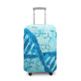 Чехол для чемодана 3D с принтом ДНК в Петрозаводске, 86% полиэфир, 14% спандекс | двустороннее нанесение принта, прорези для ручек и колес | абстракция | биология | днк | молекула | синяя.цепочка | формула