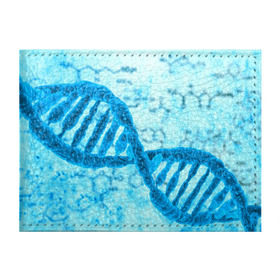 Обложка для студенческого билета с принтом ДНК в Петрозаводске, натуральная кожа | Размер: 11*8 см; Печать на всей внешней стороне | Тематика изображения на принте: абстракция | биология | днк | молекула | синяя.цепочка | формула