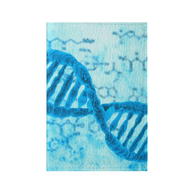 Обложка для паспорта матовая кожа с принтом ДНК в Петрозаводске, натуральная матовая кожа | размер 19,3 х 13,7 см; прозрачные пластиковые крепления | Тематика изображения на принте: абстракция | биология | днк | молекула | синяя.цепочка | формула