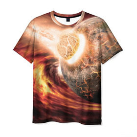 Мужская футболка 3D с принтом Падение метеорита в Петрозаводске, 100% полиэфир | прямой крой, круглый вырез горловины, длина до линии бедер | Тематика изображения на принте: астероид | вселенная | галактика | звезды | катастрофа | планеты | туманность