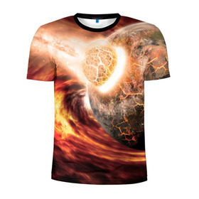 Мужская футболка 3D спортивная с принтом Падение метеорита в Петрозаводске, 100% полиэстер с улучшенными характеристиками | приталенный силуэт, круглая горловина, широкие плечи, сужается к линии бедра | астероид | вселенная | галактика | звезды | катастрофа | планеты | туманность