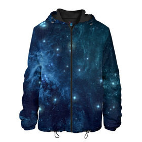 Мужская куртка 3D с принтом Слияние галактик в Петрозаводске, ткань верха — 100% полиэстер, подклад — флис | прямой крой, подол и капюшон оформлены резинкой с фиксаторами, два кармана без застежек по бокам, один большой потайной карман на груди. Карман на груди застегивается на липучку | вселенная | галактика | звёзды | комета | космос | метеориты | метеоры | созвездия