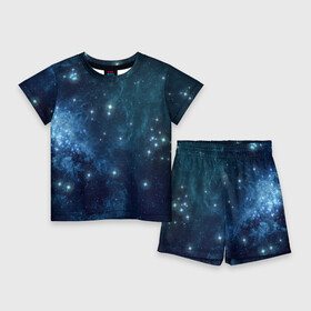 Детский костюм с шортами 3D с принтом Слияние галактик в Петрозаводске,  |  | вселенная | галактика | звёзды | комета | космос | метеориты | метеоры | созвездия