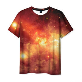 Мужская футболка 3D с принтом Пылающий космос в Петрозаводске, 100% полиэфир | прямой крой, круглый вырез горловины, длина до линии бедер | Тематика изображения на принте: вселенная | вспышка | галактика | звёзды | комета | космос | метеориты | метеоры | огонь | пламя | планеты | свет
