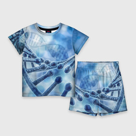 Детский костюм с шортами 3D с принтом Молекула ДНК в Петрозаводске,  |  | Тематика изображения на принте: dna | биохимия | внешность | ген | генетика | днк | молекула | наследственность | спираль | способности | структура | характер | черты
