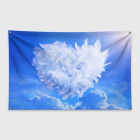 Флаг-баннер с принтом Сердце в Петрозаводске, 100% полиэстер | размер 67 х 109 см, плотность ткани — 95 г/м2; по краям флага есть четыре люверса для крепления | голубая | любовь | небо | новая | перья | сердце