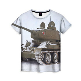 Женская футболка 3D с принтом Танк т34-85 в Петрозаводске, 100% полиэфир ( синтетическое хлопкоподобное полотно) | прямой крой, круглый вырез горловины, длина до линии бедер | 34 85 | армия | танк