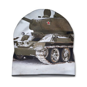 Шапка 3D с принтом Танк т34-85 в Петрозаводске, 100% полиэстер | универсальный размер, печать по всей поверхности изделия | 34 85 | армия | танк