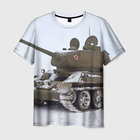 Мужская футболка 3D с принтом Танк т34-85 в Петрозаводске, 100% полиэфир | прямой крой, круглый вырез горловины, длина до линии бедер | 34 85 | армия | танк