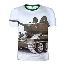 Мужская футболка 3D спортивная с принтом Танк т34-85 в Петрозаводске, 100% полиэстер с улучшенными характеристиками | приталенный силуэт, круглая горловина, широкие плечи, сужается к линии бедра | 34 85 | армия | танк