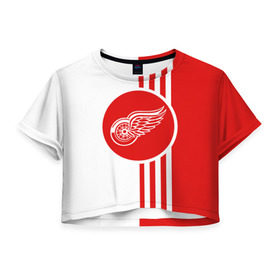 Женская футболка 3D укороченная с принтом Детройт Ред Уингз в Петрозаводске, 100% полиэстер | круглая горловина, длина футболки до линии талии, рукава с отворотами | детройт | нхл | ред уингз | хоккей