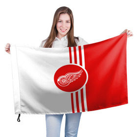 Флаг 3D с принтом Детройт Ред Уингз в Петрозаводске, 100% полиэстер | плотность ткани — 95 г/м2, размер — 67 х 109 см. Принт наносится с одной стороны | детройт | нхл | ред уингз | хоккей