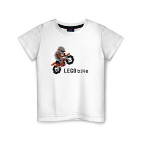 Детская футболка хлопок с принтом Лего мотоцикл в Петрозаводске, 100% хлопок | круглый вырез горловины, полуприлегающий силуэт, длина до линии бедер | lego | конструктор | лего | мотоцикл