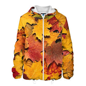 Мужская куртка 3D с принтом Осень на дворе в Петрозаводске, ткань верха — 100% полиэстер, подклад — флис | прямой крой, подол и капюшон оформлены резинкой с фиксаторами, два кармана без застежек по бокам, один большой потайной карман на груди. Карман на груди застегивается на липучку | бордовый | жёлтый | красный | листва | листья