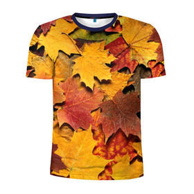 Мужская футболка 3D спортивная с принтом Осень на дворе в Петрозаводске, 100% полиэстер с улучшенными характеристиками | приталенный силуэт, круглая горловина, широкие плечи, сужается к линии бедра | бордовый | жёлтый | красный | листва | листья