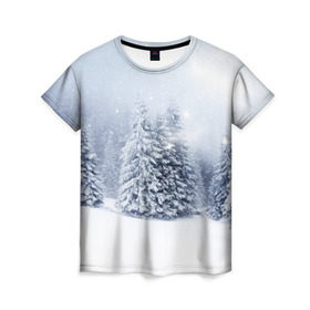 Женская футболка 3D с принтом Зимняя пора в Петрозаводске, 100% полиэфир ( синтетическое хлопкоподобное полотно) | прямой крой, круглый вырез горловины, длина до линии бедер | вьюга | горы | зима | лес | метель | мороз | пейзаж | пурга | снег | снегопад | сосулька | стужа | сугроб | холод