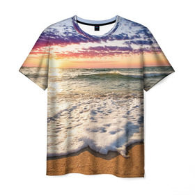 Мужская футболка 3D с принтом Красочный закат в Петрозаводске, 100% полиэфир | прямой крой, круглый вырез горловины, длина до линии бедер | sunrise | sunset | touchdown | волны | восход солнца | закат | красота | лето | море | небо | облака | океан | отдых | отпуск | пена | песок | прилив | природа | путешествие | рассвет | солнце | туризм
