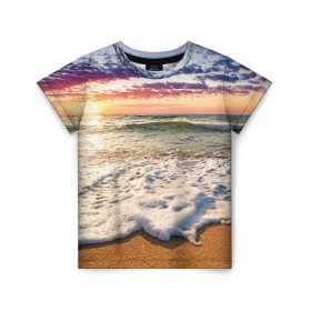 Детская футболка 3D с принтом Красочный закат в Петрозаводске, 100% гипоаллергенный полиэфир | прямой крой, круглый вырез горловины, длина до линии бедер, чуть спущенное плечо, ткань немного тянется | sunrise | sunset | touchdown | волны | восход солнца | закат | красота | лето | море | небо | облака | океан | отдых | отпуск | пена | песок | прилив | природа | путешествие | рассвет | солнце | туризм