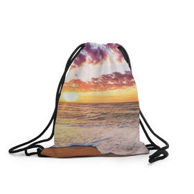 Рюкзак-мешок 3D с принтом Sunset в Петрозаводске, 100% полиэстер | плотность ткани — 200 г/м2, размер — 35 х 45 см; лямки — толстые шнурки, застежка на шнуровке, без карманов и подкладки | волны | закат | море | небо | океан | рассвет | солнце